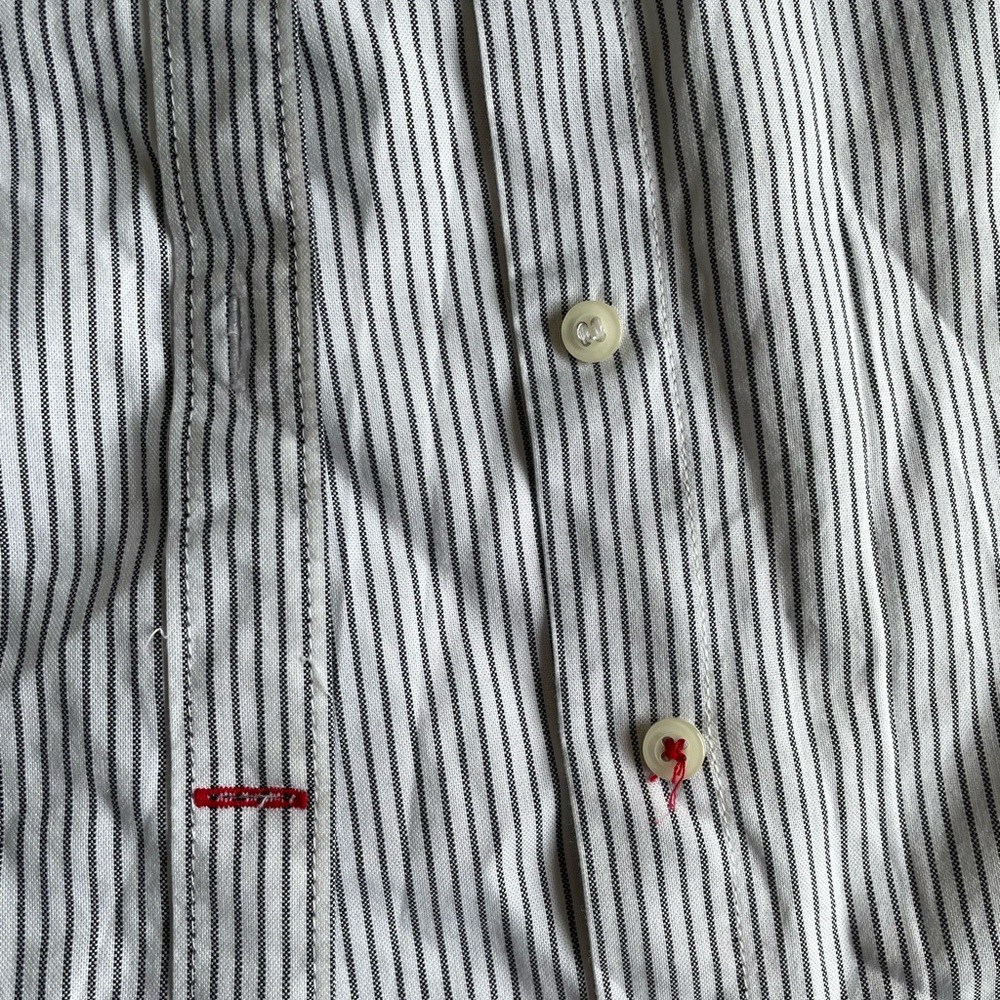 SPORTSCRAFT sz 12 cotton blouse shirt Oxford pinpoint white with navy pin stripe - Picture 5 of 10